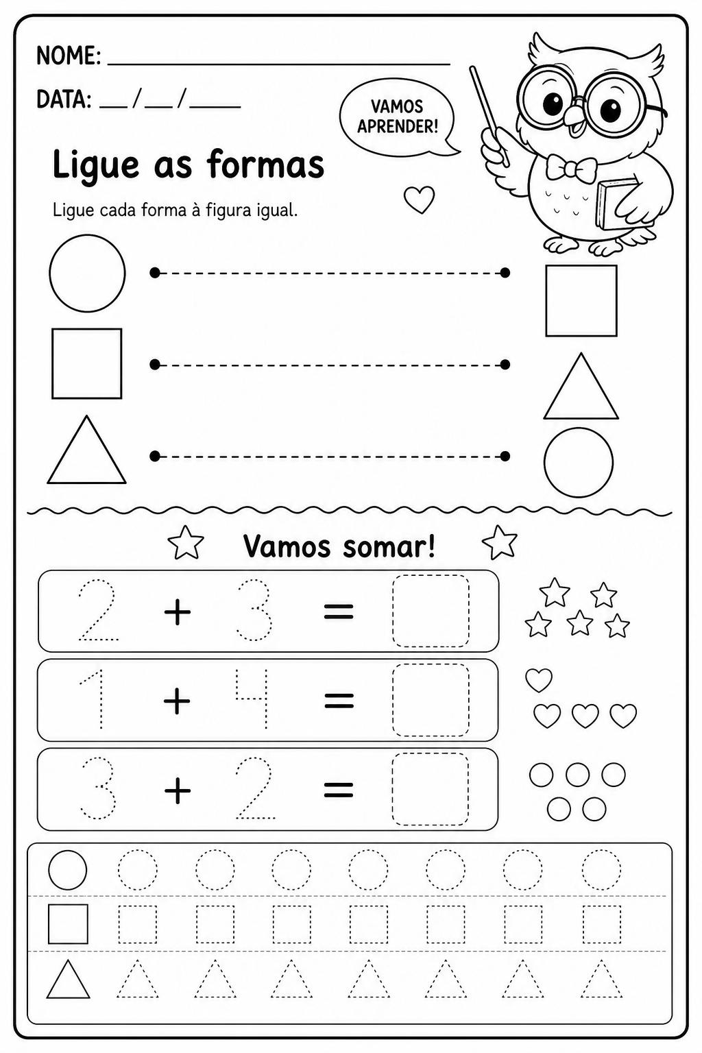 Atividade de ligar formas geométricas e adição básica