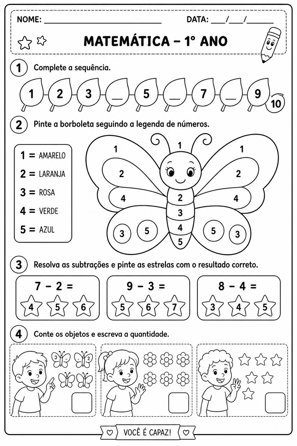 Atividade de sequência numérica e pintura por números